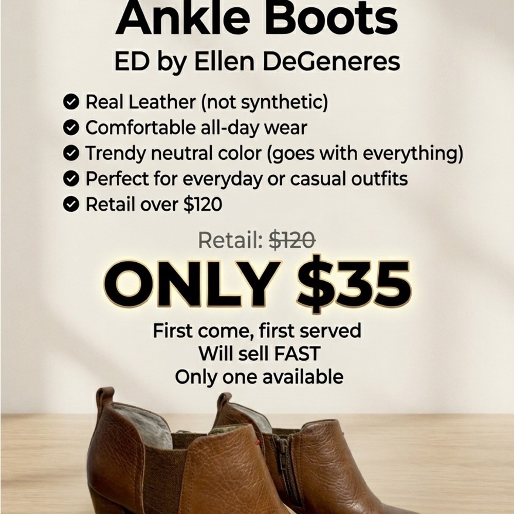Ellen Degeneres Tan Leather Ankle Boots